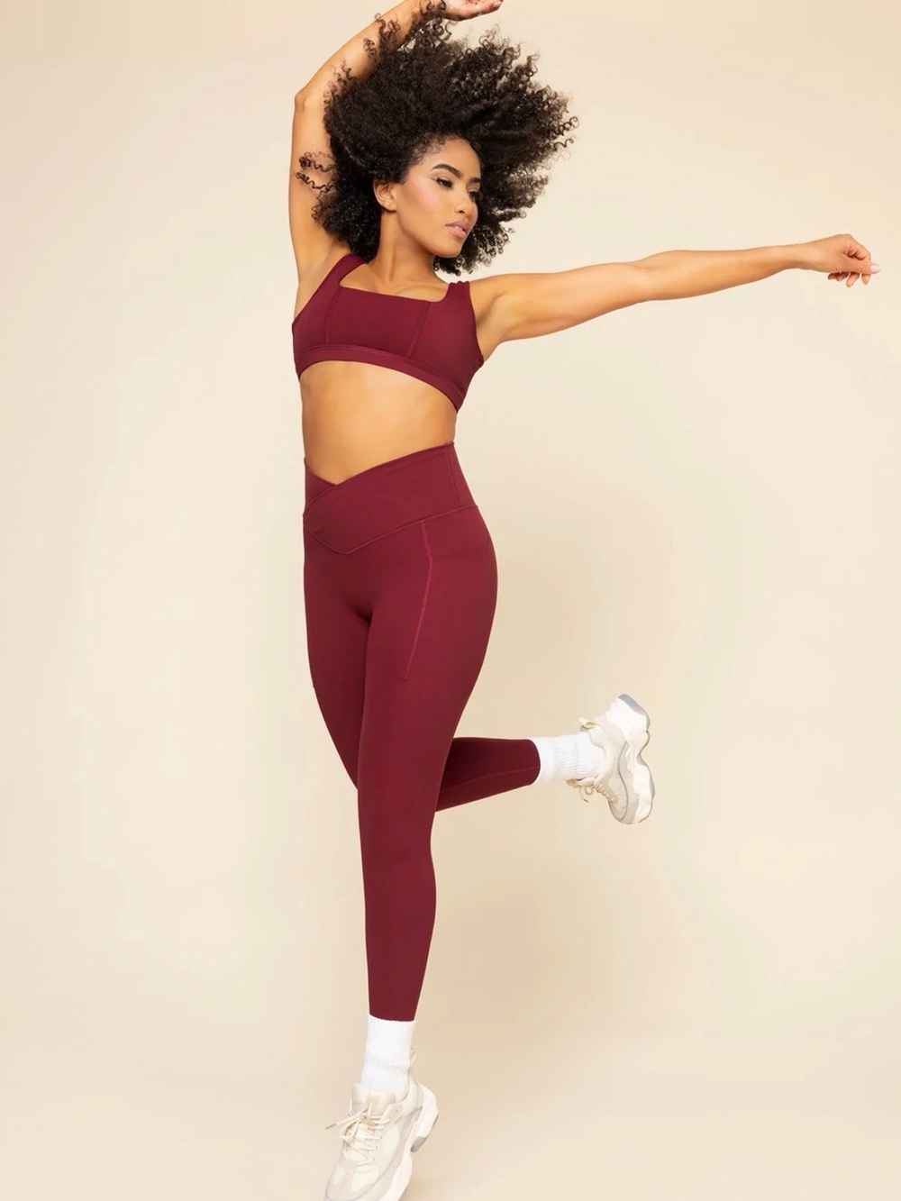 Pop flex ruffle bra and crisscross leggings set - brown